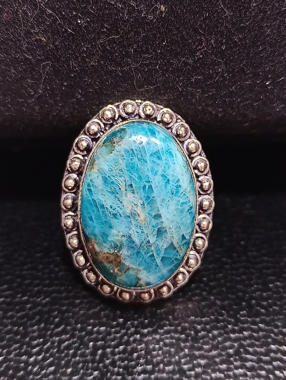 Natural Blue Apatite Gemstone Stamped .925 Statement Ring Sz 7.75